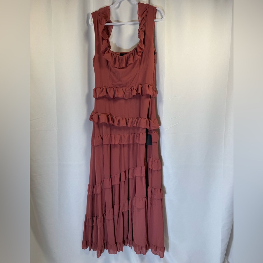 Lulu's Rust Ruffle-Trim Maxi Dress